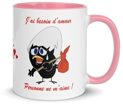 Jm-Déco Mug Caliméro - Idée Cadeau - Tasse en céramique coloré Couleur Rose