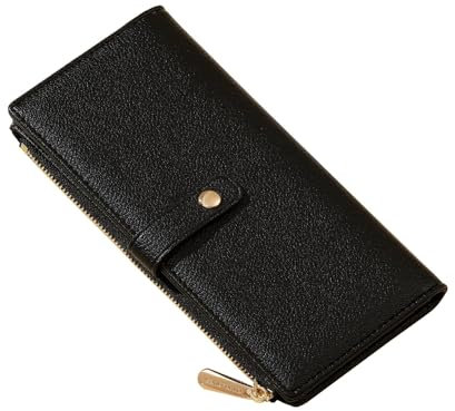 David Jones - Portefeuille Compagnon Femme Simili Cuir - Porte-Cartes Long Porte-Monnaie Cuir synthétique PU - Poche à Billets et Pièces - Noir