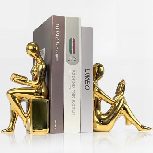 DARUITE 1 Paires Serre Livres, Cale Livre Doré Design en Forme de Lecteur, Presse Livre décoratifs Durables et élégants Parfait pour Salon ou Bureau