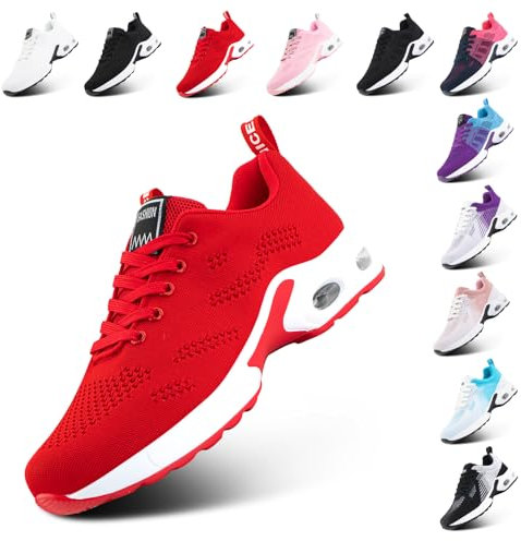 Hitmars Basket Femme Sneakers Chaussure Running Compensee Legere Basquettes Basket Sport Running Shoes Fitness Mode Chaussure de Sport Rouge-3 EU 39