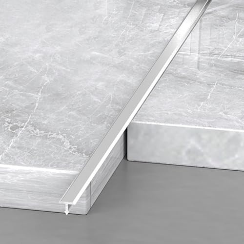 2 Stück silberne T-Alu-Bodenleiste für Schweller Tür Vinylboden 130cm extra schmale flache Abschlussleiste 3/25.4cm breite Metallanschlussleiste 8mm
