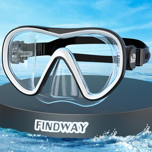 Findway Taucherbrille Kinder,Schwimmbrille Schnorchelmaske Kinder mit Nasenschutz,Geeignet für im Alter von 4-16 Jahren, 180° HD-Panoramablick, Wasserdichte und Beschlagfreie Tauchmaske