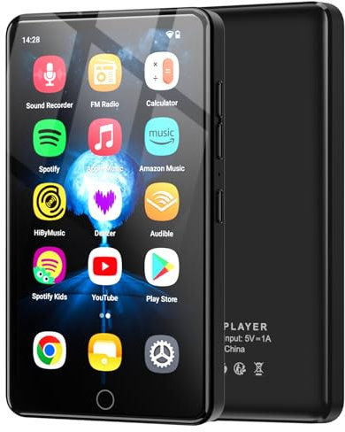 96 Go Lecteur MP3 avec Bluetooth et WiFi, Lecteur MP4 HD IPS 4,02 Pouces avec Android 13 OS, Lecteur de Musique pour Enfants avec Haut-parleurs, Lecteur MP3 Android avec Deezer, Spotify et Play Store