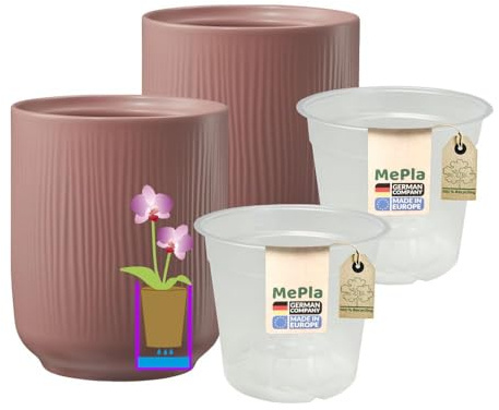 MePla - 2 Stück - SK Soendgen Orchideenübertopf Falun ø 13 Grenadine-matt Pflanztopf Orchidee ø 12, hochwertiges Wohnambiente