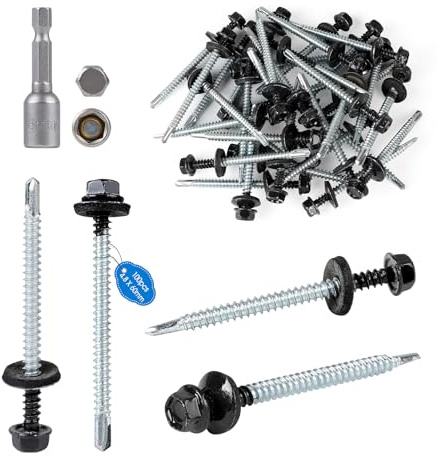 SUPAWAY 100 Sechskant Spenglerschrauben mit Dichtscheibe 4,8x60mm RAL 7016