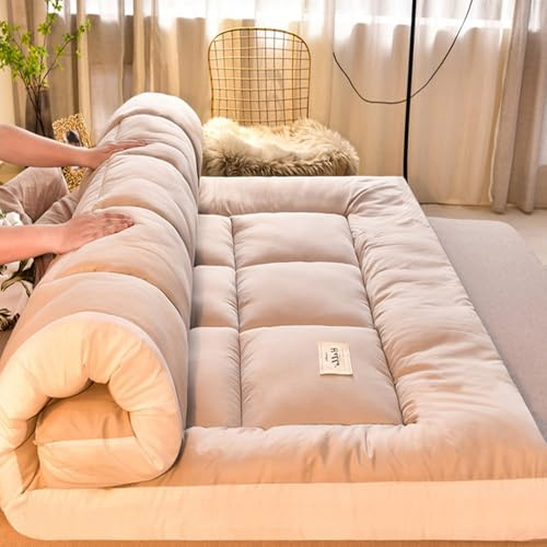 ZASEZOD Roll Up Futon Matratze, Tatami Matte, Klappbare Gästematratze, Futon Bett, Floor Mattress, Japanese Bed, Tatami Matratze, Bodenmatratze für Gäste und Outdoor(Gray,200x220cm)