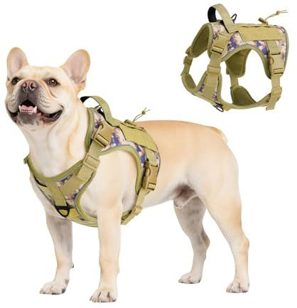 VavoPaw Taktisch Hundegeschirr, Einfach Kontrolle & Anti Zug Hundegeschirr mit Molle Panel und Reflektierend Streifen, Taktisch Weste für Hunde Training, Wandern, Jagd, Outdoor, Wüste Tarnung, S