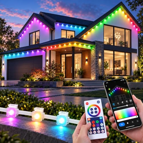 Rosnek Permanente Lichterkette Außen, 15M RGB 30 LEDs mit Alexa, Smarte Weihnachtsbeleuchtung Außen mit WLAN-App funktioniert & Fernbedienung, Deko Weihnachten Draußen mit Wasserdicht & Timer