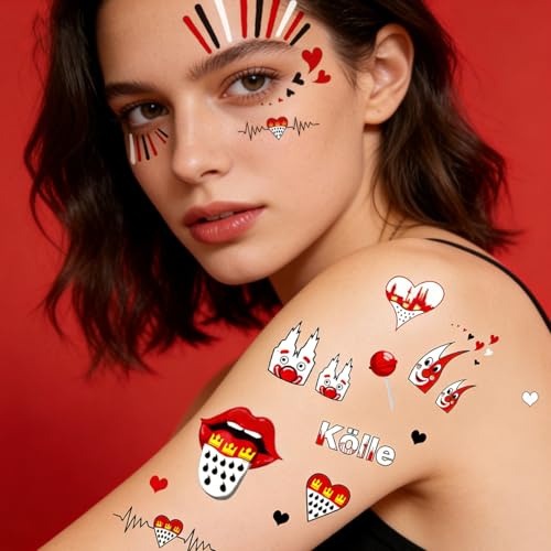 4 Bogen Face Tattoo Kölle Alaaf Temporäres Gesichtstattoo Karneval Köln Accessoires Köln Tattoos Gesicht Karneval Rot Weiss Karneval Aufkleber für Karneval Kostüm Köln, Fasching Kostüm