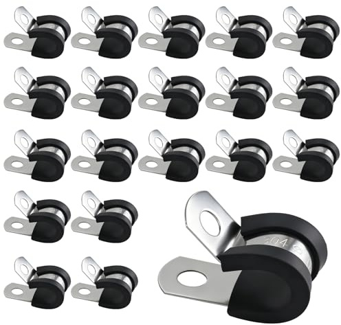 20 Stück Rohrschellen mit Gummieinlage, 10mm Schlauchschellen Edelstahl Kabelklemme, Gummi Gefüttert P Clips, Kabelklemmen, Befestigungsschelle für Kabel, Leitung, Draht, Schlauch (10mm)