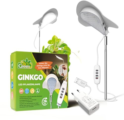 Bio Green LED Vollspektrum Pflanzenlampe GINGKO | dimmbar & mit Zeitschaltuhr | Pflanzenleuchte mit Erdspieß & Fuß | Höhenverstellbar | Grow Light für Zimmerpflanzen