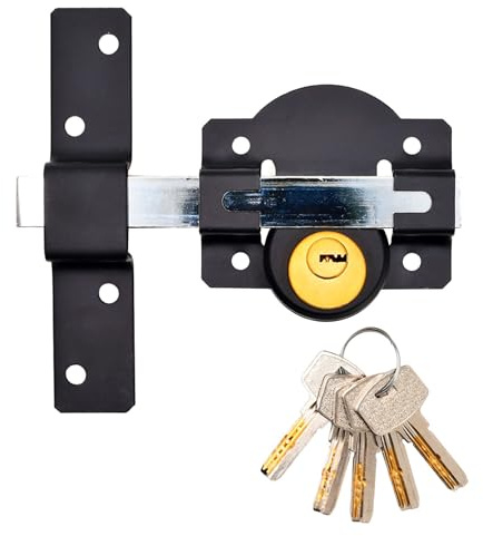 TSS Double Locking Long Throw Gate Lock – Heavy Duty Outdoor GateLock for Wooden Gates & Sheds – Double-Sided Key Lockable – Weatherproof Security Gate Lock (70mm Barrel Length)