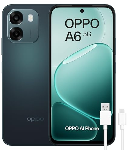 OPPO A6 5G - Smartphone Libre con IA, 6GB RAM+256GB, Batería 6500 mAh, Carga Rápida 45W, Pantalla LCD HD+ 120Hz, IP69, Cámara 50MP AI, Dual SIM, Versión Española (Negro)