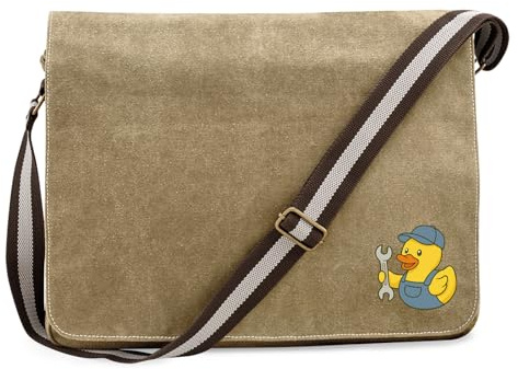Huuraa Umhängetasche Quietscheente Kfz-Mechatronik Comic Gummiente 14 Liter Sahara Canvas Laptoptasche Geschenkidee