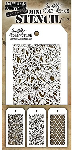 Stampers Anonymous Tim Holtz Mini Stencil Set, Transparent, 24-Piece