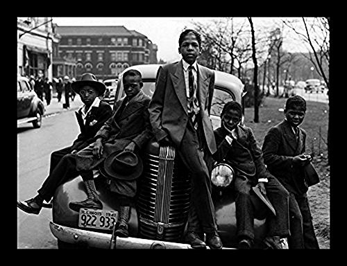 Buyartforless Framed Sunday Best - Chicago Boys Easter Sunday 1941 by Russell Lee 16x12 Photographic Art Print Poster Black Urban Youth on Car Southside