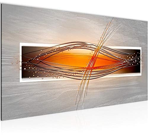 Runa Art Wandbild Abstrakt 1 Teilig 100 x 40 cm Modern Bild auf Vlies Leinwand Wohnzimmer Schlafzimmer Grau Orange Weiss 103312c