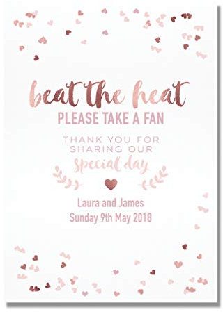 Personalised Beat The Heat Take a Fan Wedding Sign In Rose Gold Effect and Blush Pink (RGP20)