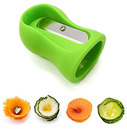 Easy Carrot Cucumber Spiral Curler Sharpener Crinkle Cutter Stainless Steel Carrot Flower Salad Decorating Maker Peeler for Fruits and Vegetable, Mini Funnel Spiral Slicer with Non-Slip Salient Point,