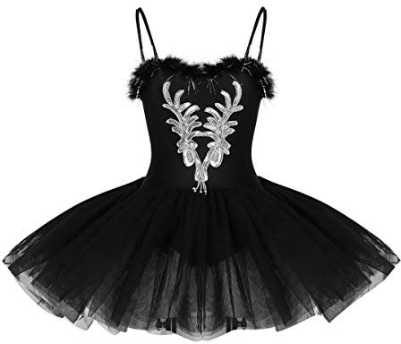 iEFiEL Damen Ballettkleid Ballettanzug Ballett Trikot Tanzkleid Weiß Tanz-Kostüm mit Tüll Rock Gr. XS S M L XL (Small, Z Schwarz)