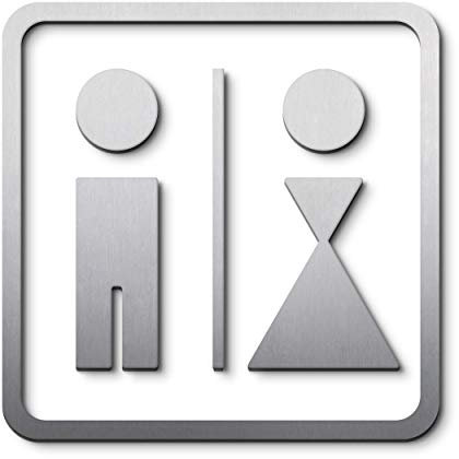 WC Piktogramm Herren Damen, 17,5 x 17,5 cm, Edelstahl gebürstet, selbstklebend, Toilettensymbole, Türschild Mann Frau, WC Schild Aufkleber - PHOS Design
