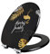 Wirquin 20722717 Abattant wc Woody Tropical paradise avec frein de chute et charnières en inox, noir blanc et doré