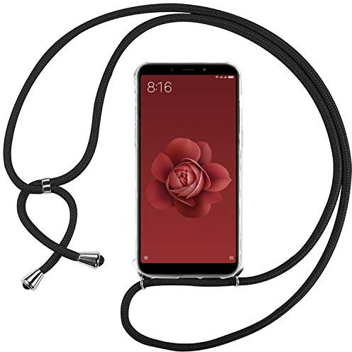 Ingen Funda para Xiaomi Mi A2 / 6X con Colgante - Carcasa Transparente de Silicona TPU, Prueba de Golpes, 5.99 Pulgadas - Negro