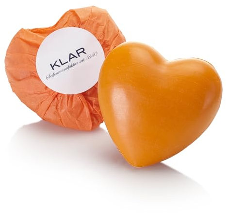 Klar Seifen Herzseife Orange 65g, Cosmos zertifiziert, palmölfrei, mit Orangenöl, geeignet für normale Haut, Seife 11030