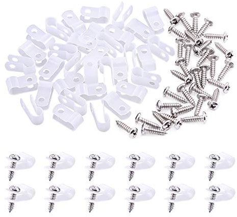Swpeet 120 Stück weiße 1/4 Zoll Nylon Kunststoff R-Type Kabelklemmen Klemmen-Kit Nylon Schraube Befestigungsschnur Befestigungsclips mit 120 Stück Schrauben für Drahtmanagement (1/4 Zoll, weiß)