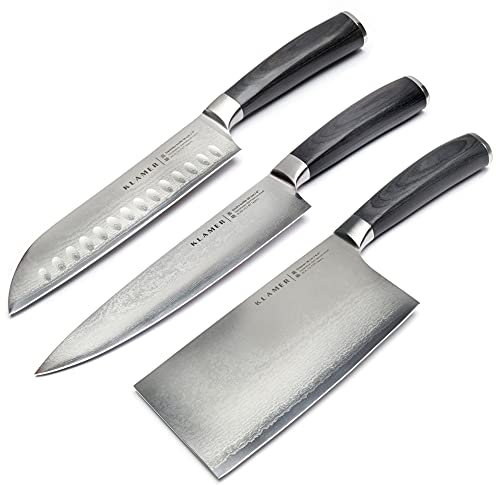 KLAMER Premium Damastmesser echter japanischer Stahl (3er Messerset)