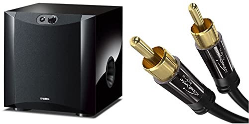 Yamaha NS-SW200 Front Firing-Subwoofer mit patentiertem Twisted Flare Port Bassreflexrohr klavierlack schwarz & KabelDirekt - Cinch Subwoofer Kabel - 3m