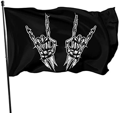 945 Hofflagge Heavy Metal Totenkopf Rock Hand Flagge Langlebige Fahnen Einfach Zu Bedienen Piratenflagge Für Freien Innen- Und Außenbereich Veranda 90X150Cm, flag 1303