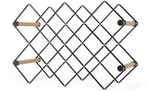 Mango Steam 10 Bottle Counter-top Wine Rack - Storage Organizer for Kitchen Countertops, Pantry, Fridge (Wood Grey Silver)