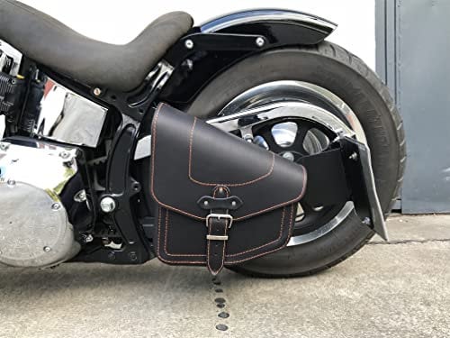 ORLETANOS Schwingentasche Odin schwarz mit orangen Nähten kompatibel mit Harley Davidson Softail Heritage Breakout Fat Bob Boy Street Bob Packtasche