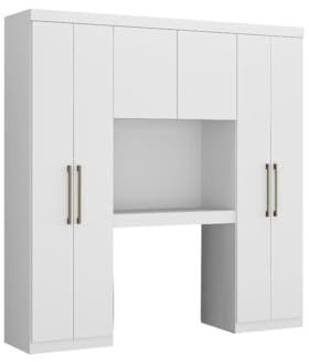 Vente-unique-Armario cabecero Antero - 6 Puertas - con Armario y Compartimentos - Ancho 200 cm - Blanco
