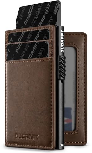 DUGRAFT Porte Carte Bancaire Automatique RFID Blocage, Portefeuille Minimaliste Pliable Homme Cuir PU pour Max.10 Cartes Comprend Porte Carte d'identité, Marron Foncé