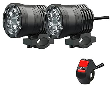 Riloer 1Paar universelle LED-Scheinwerfer für Motorrad-, Fahrrad-Elektrofahrzeug, superhelle Motorradscheinwerfer, Nebelscheinwerfer mit Auf- / Ab- / Stroboskoplicht