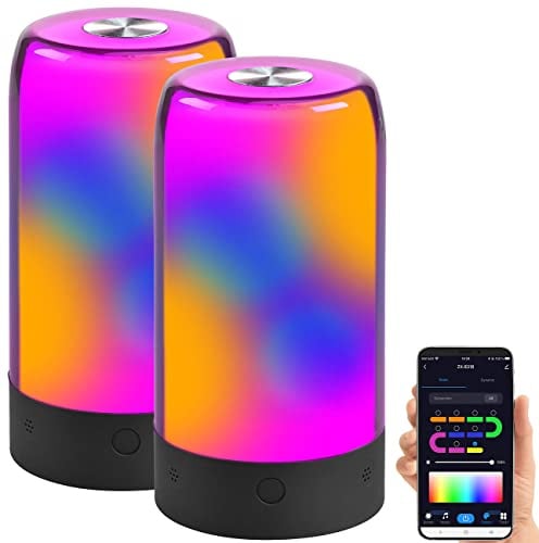 Luminea Home Control WLAN Deko Licht: 2er-Set smarte Stimmungsleuchten, RGB-IC-LEDs, 15 Modi, WLAN, schwarz (Kinderzimmerleuchten, LED Licht mit App, Baby)