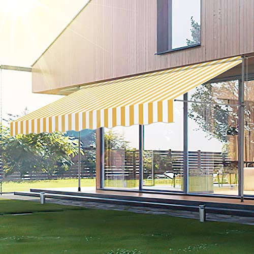 Izrielar Klemmmarkise Markise Balkonmarkise ohne Bohren mit Handkurbel 200cm Gelb Weiß, Höhenverstellbar Einziehbar Sonnenschutz, wasserdicht, UV-beständig, Polyester
