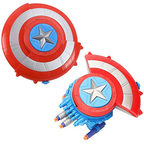 Doyomtoy Super Hero Dress Up Disfraz de Los Vengadores Capitán América Shield Launcher, Escudo de expulsión, juguete de lanzador de balas, juguete para Cosplay, Regalo para niños…
