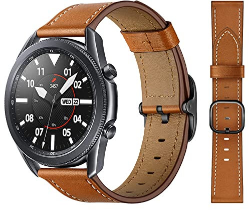 Syxinn Bracelet 22mm en Cuir pour Samsung Galaxy Watch 3 45mm, Galaxy Watch 46mm/Gear S3 Frontier/Classic Bracelet en Cuir Véritable et pour Huawei Watch GT 3 46mm/GT 2 46mm/GT 2 Pro pour Femme Homme