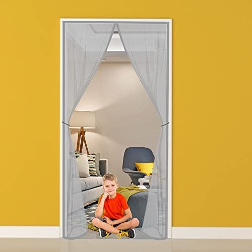 Magnetic Fly Screen Door, 100x215cm Hanging Screen Door Bug Net Self Sealing for Indoor Outdoor, Kid & Pet Friendly(Gray)