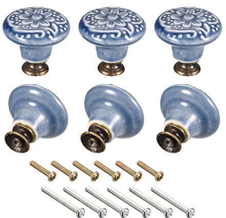 sourcing map Ceramic Drawer Knobs, 6pcs 32x34mm Ball Shape Door Pull Handles with Mounting Screws for Home, Drawer and Dresser, Blue
