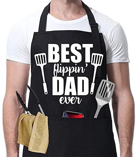Novelty Funny Apron Men Women Chef Cooking Kitchen Bib BBQ Gifts Baking For Him Sexy Prank Xmas For Husband Friends Birthday 40TH 50TH 60th DadRude Boyfrined Prank Christmas (Best Flippin Dad Ever)