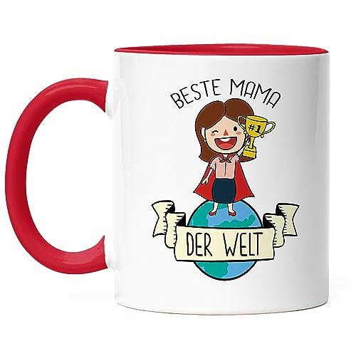 Hey!Print Beste Mama der Welt Tasse Rot Pokal 1. Platz Geschenkidee Muttertag Geburtstag