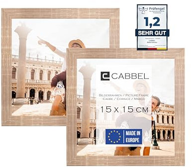 CABBEL Doppelpack (2er Set) Bilderrahmen 15x15 cm, Mokka, stabiles MDF-Holz Rahmen, bruchsicherem Plexi-Glas, zum Aufhängen & Aufstellen, ideal für Fotos/Bilder/Collage