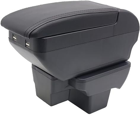 Double Layer Armrest Box For VW Polo 2020 2021 2022 2023 Center Console Storage Box with 4 USB Port Cup Holder Accessories Black