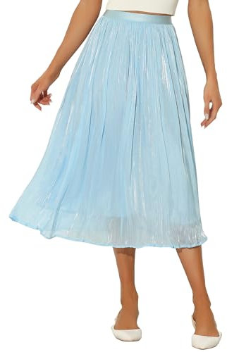 Allegra K Rock mit hoher elastischer Taille für Damen, A-Linie, schwingend, plissiert, Midi-Röcke, hellblau, M