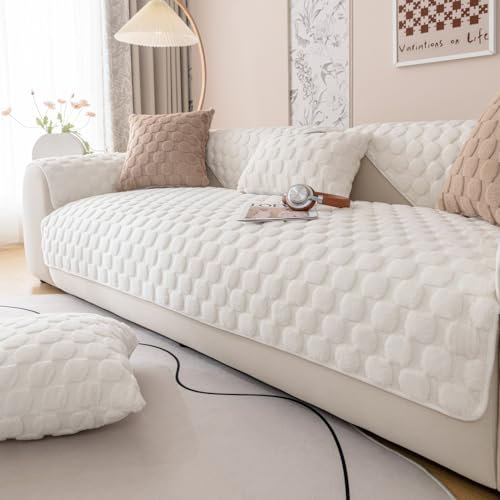 WYJHNLBEDC Sofa/Couch überzug/überwurf, Sofa überwurfdecke, Warmer Super Weicher Plush Sofabezug für Sofa L Form/U Form/Ecksofa 3/2/1 Sitzer, Sofaschutz Hund Kratzschutz Katze Weiß 70x210cm