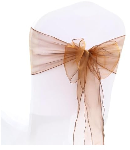 Rockreyoa Organza Stuhlschleifen & Stuhlschärpen – Stuhlband Deko mit Schleifen für Stuhlhussen, Bogen für Hochzeit, Bankett, Zeremonie, Geburtstagsfeier & Veranstaltungen Braun 50 Stück